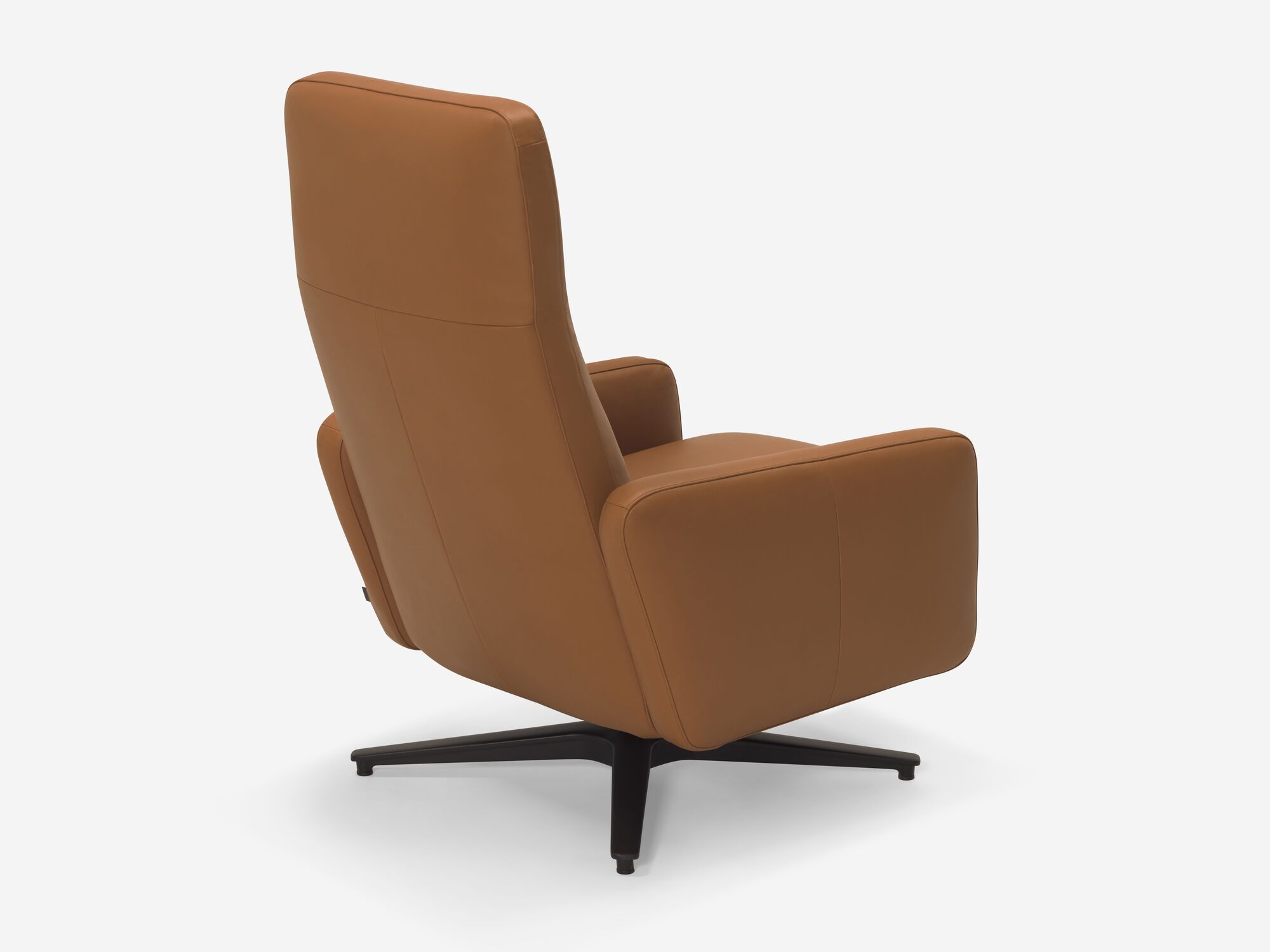 Brown leather reclining chair back right angle view